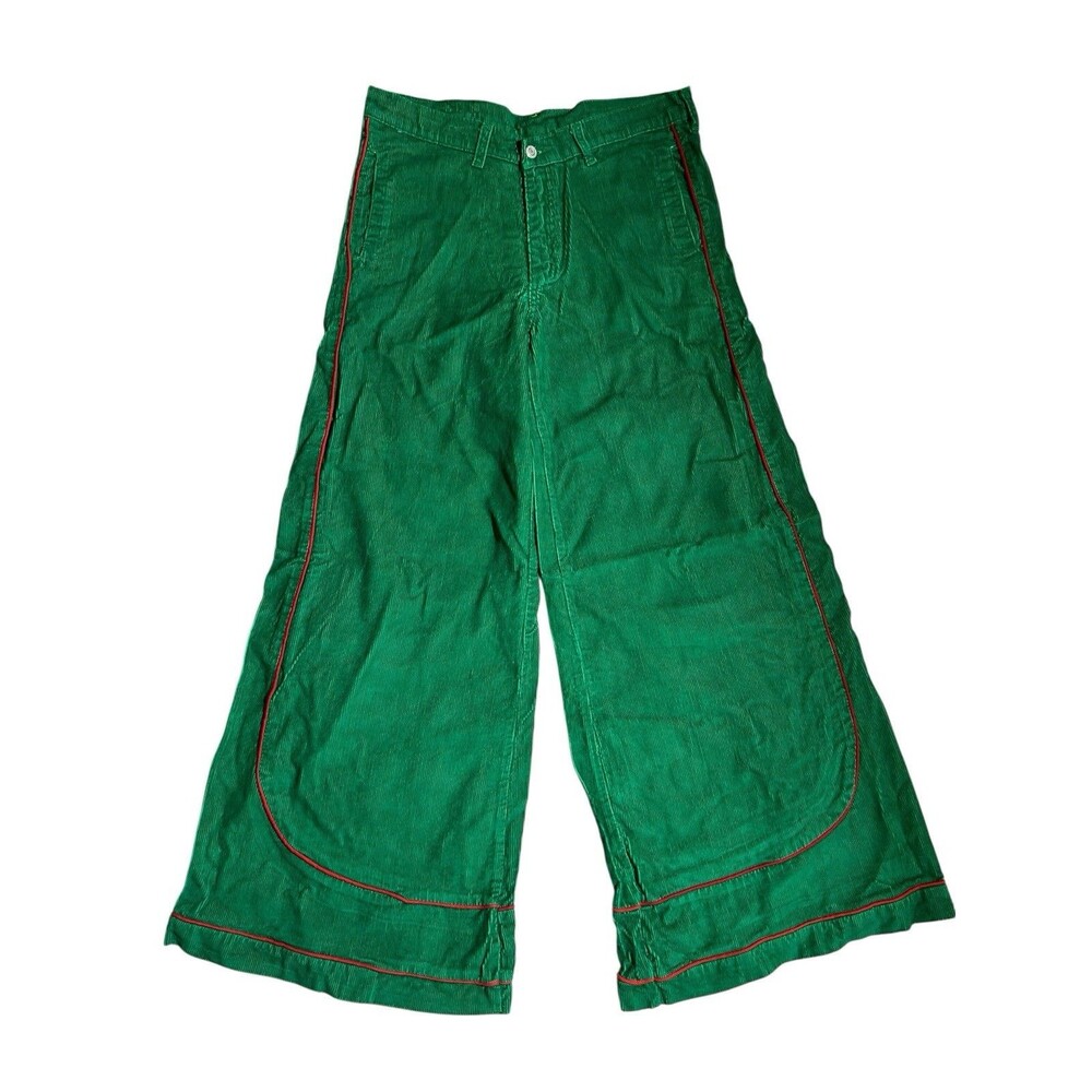 Vtg Stuka Flared Corduroy Pants Green and Red Sz 34